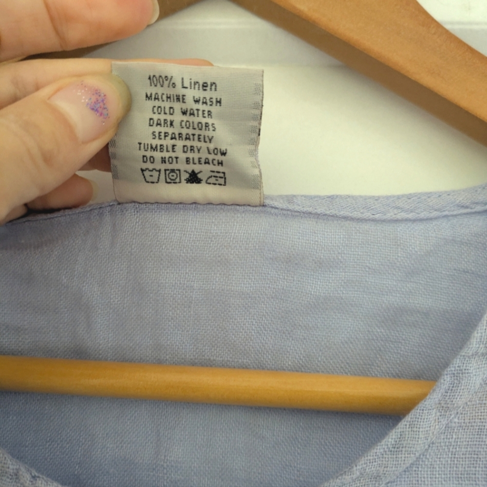 Click By Color Me Cotton 100% Linen Blouse Light Blue Size Small - Picture 6 of 6
